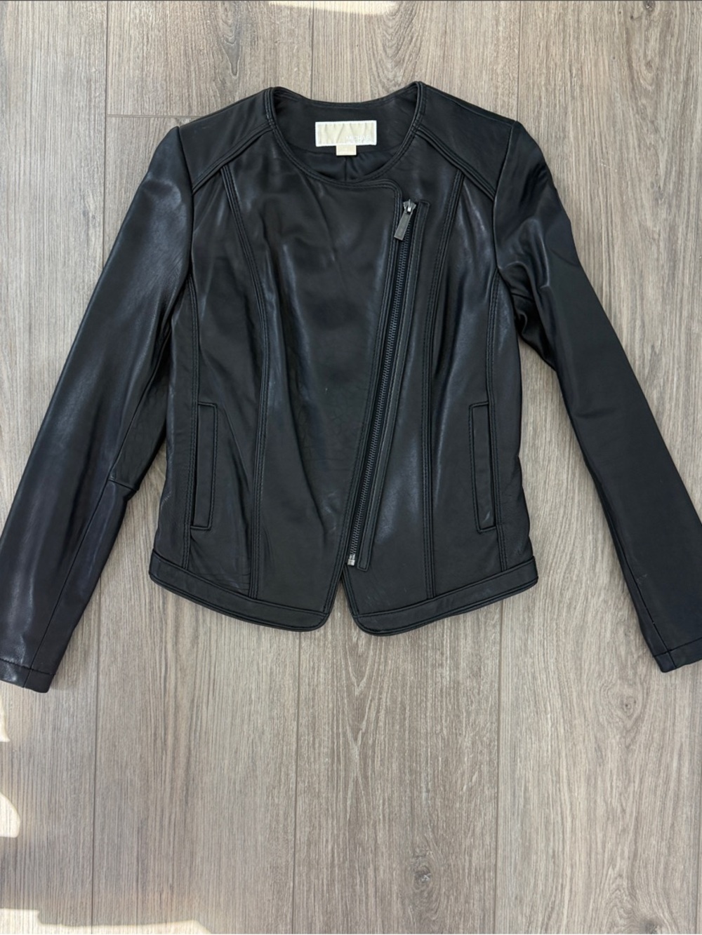 Michael Kors Black Leather Asymmetrical Zip Jacket